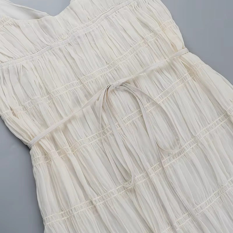 Sommerliches Ärmelloses Strand-/Partykleid Mit V-Ausschnitt Und Hoher Taille, Plissiertes Spaghetti-Träger