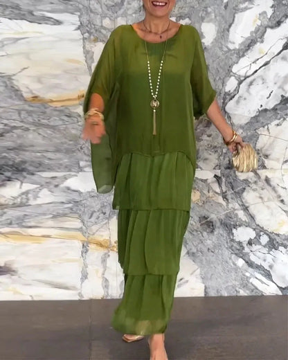 Plus-Size-Kleid Mit Rundhalsausschnitt Und Fledermausärmel-Detail