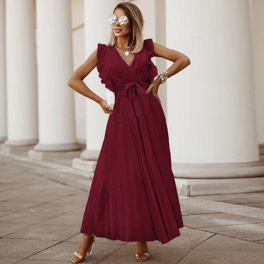 Maxikleid Mit Plissierung Und V-Ausschnitt