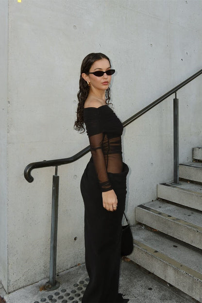 Schulterfreies Transparentes Maxi-Netzkleid