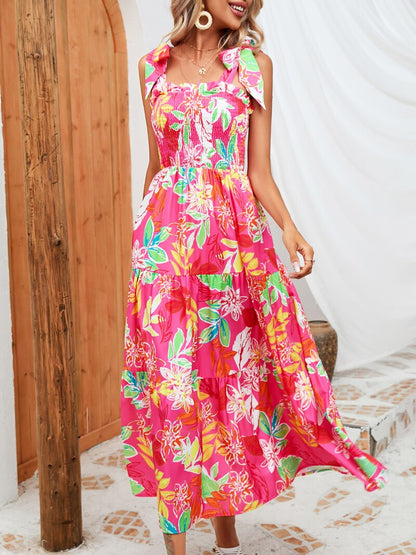 Midikleid Mit Quadratischem Ausschnitt Und Blumenmuster