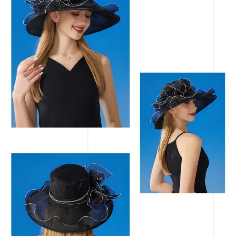 Stilvoller Sommer-Sonnenhut Für Damen, Atmungsaktiv, Gewebte Blume Mit Spitze – 56–58 Cm