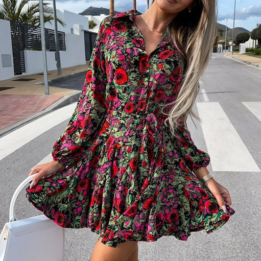Minikleid İn A-Linie Mit Blumenmuster
