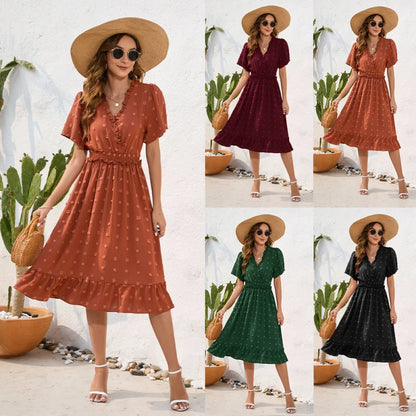 Sommerkleid Mit Hoher Taille Und Kurzen Ärmeln Und Schnürung