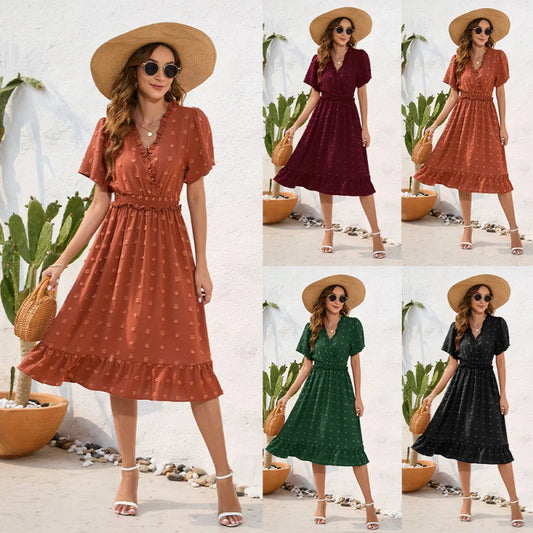 Sommerkleid Mit Hoher Taille Und Kurzen Ärmeln Und Schnürung