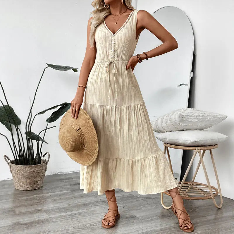 Einfarbiges, Bequemes, Langes A-Linien-Kleid