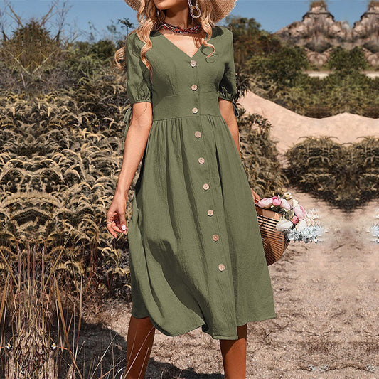 Midikleid Mit V-Ausschnitt Und Knöpfen
