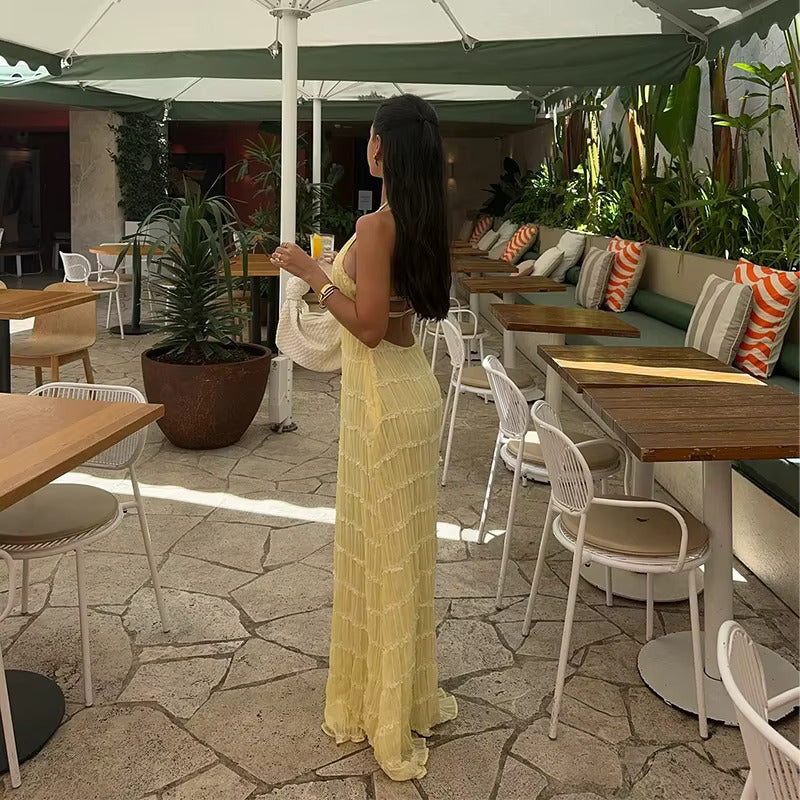 Stilvolles Neckholder-Kleid, Lang, Rückenfrei, Ärmellos, Lässig, Sommer-Strandkleid