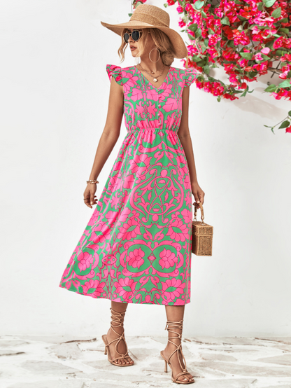Gemustertes Midikleid Mit V-Ausschnitt