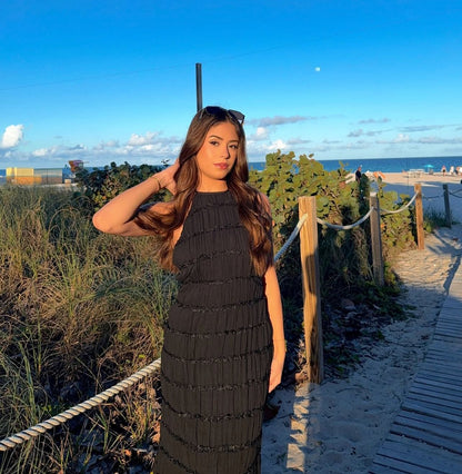 Stilvolles Neckholder-Kleid, Lang, Rückenfrei, Ärmellos, Lässig, Sommer-Strandkleid