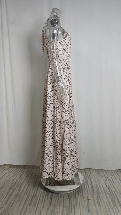 Sommer Sexy Ärmelloses Polka Dot Taille Schlitz Strap Kleid