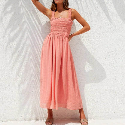 Midikleid Mit Quadratischem Ausschnitt Und Dünnen Trägern