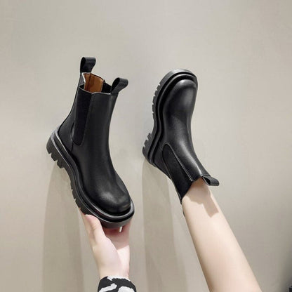 Schwarze Lederstiefel Mit Hohem Absatz