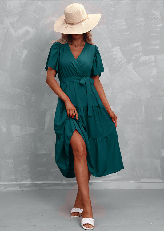 Kurzärmliges Midikleid Mit Volant