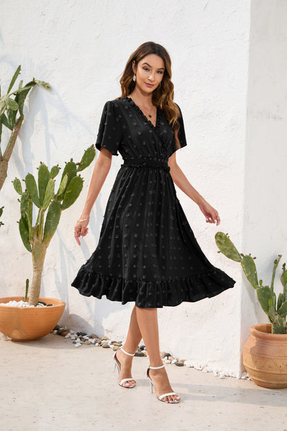 Sommerkleid Mit Hoher Taille Und Kurzen Ärmeln Und Schnürung