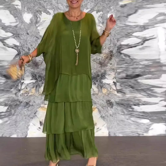 Plus-Size-Kleid Mit Rundhalsausschnitt Und Fledermausärmel-Detail