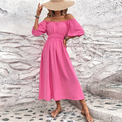 Schulterfreies Rosa Maxikleid