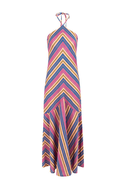 Gestreiftes Neckholder-Maxikleid