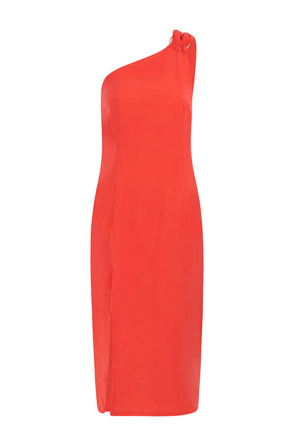 Kurzärmliges Midikleid Mit One-Shoulder-Träger
