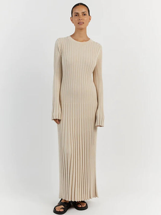 Langärmliges, Gestreiftes Maxikleid