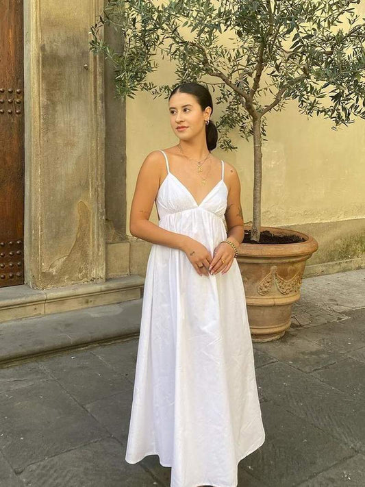 Maxi-Sommerkleid Aus Baumwolle Mit Dünnen Trägern