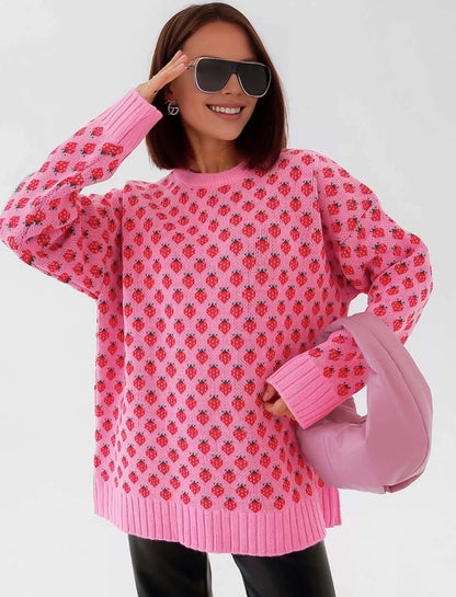 Strickpullover Mit Erdbeermuster