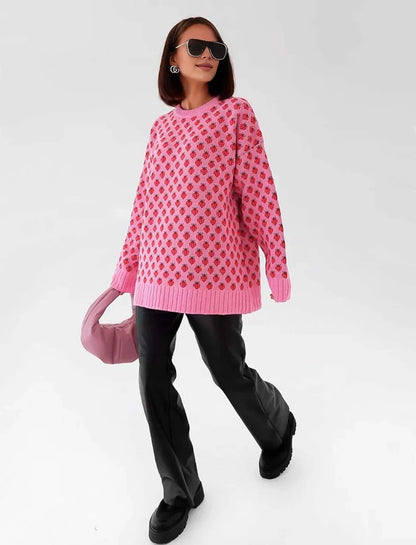 Strickpullover Mit Erdbeermuster