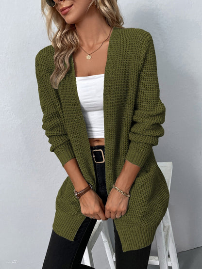 Damen-Cardigan Mit Langen Ärmeln, Taschen Und Offenem Frontdesign