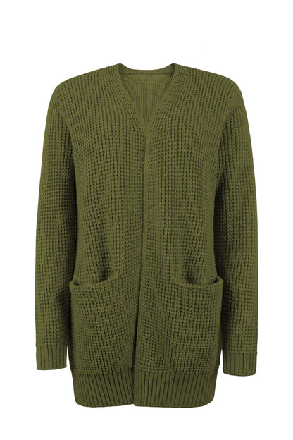Damen-Cardigan Mit Langen Ärmeln, Taschen Und Offenem Frontdesign