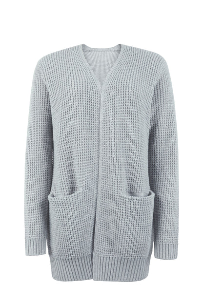 Damen-Cardigan Mit Langen Ärmeln, Taschen Und Offenem Frontdesign