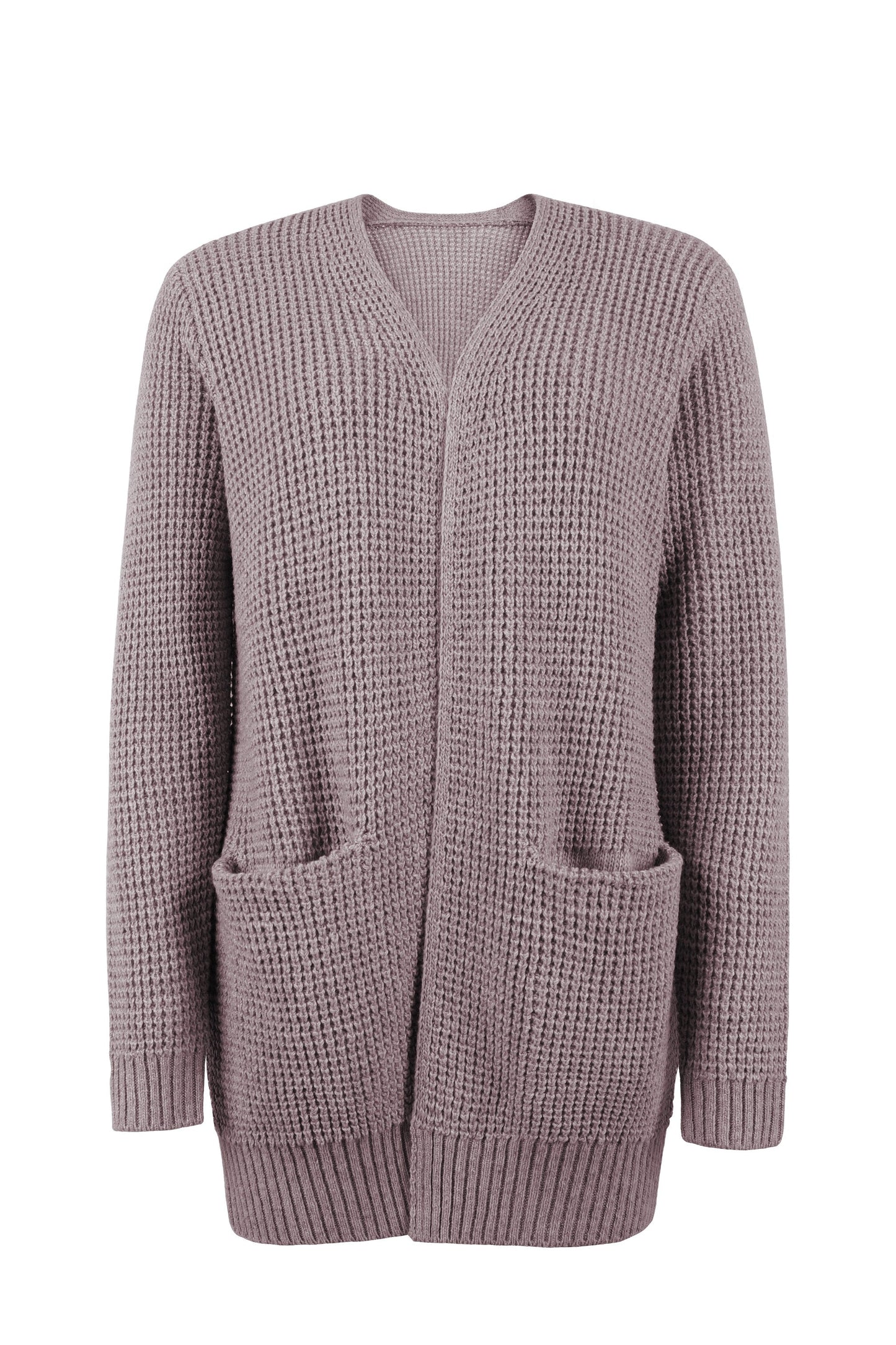Damen-Cardigan Mit Langen Ärmeln, Taschen Und Offenem Frontdesign