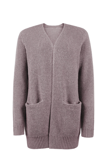 Damen-Cardigan Mit Langen Ärmeln, Taschen Und Offenem Frontdesign