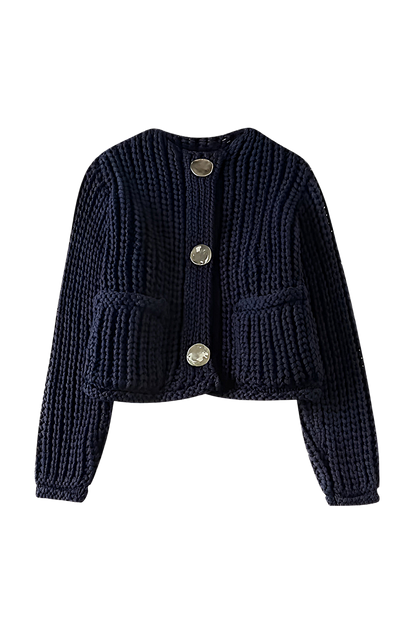 Einfarbige Kurze Strickjacke
