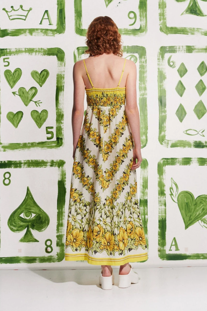 Maxikleid Mit Spaghettiträgern Und Blumenmuster İn Gelb