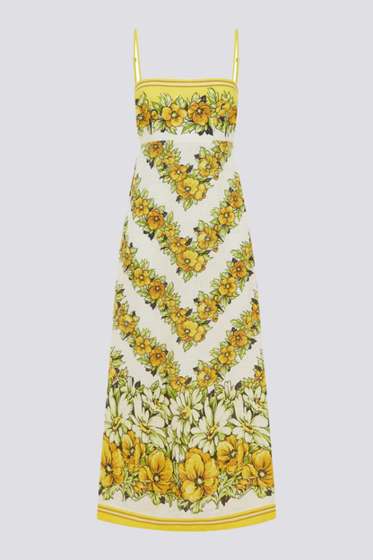 Maxikleid Mit Spaghettiträgern Und Blumenmuster İn Gelb
