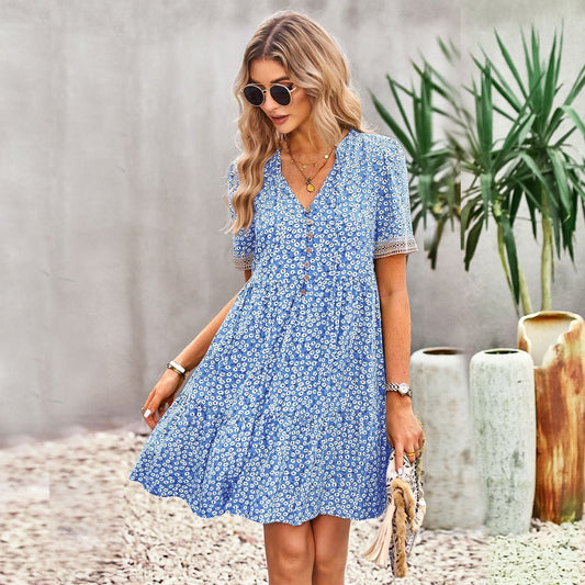 Gemustertes Midikleid Mit V-Ausschnitt