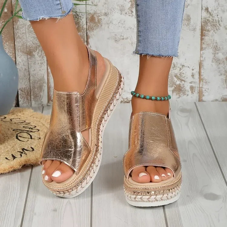 Sandalen Mit Keilabsatz - Elastischer Riemen - Sommer