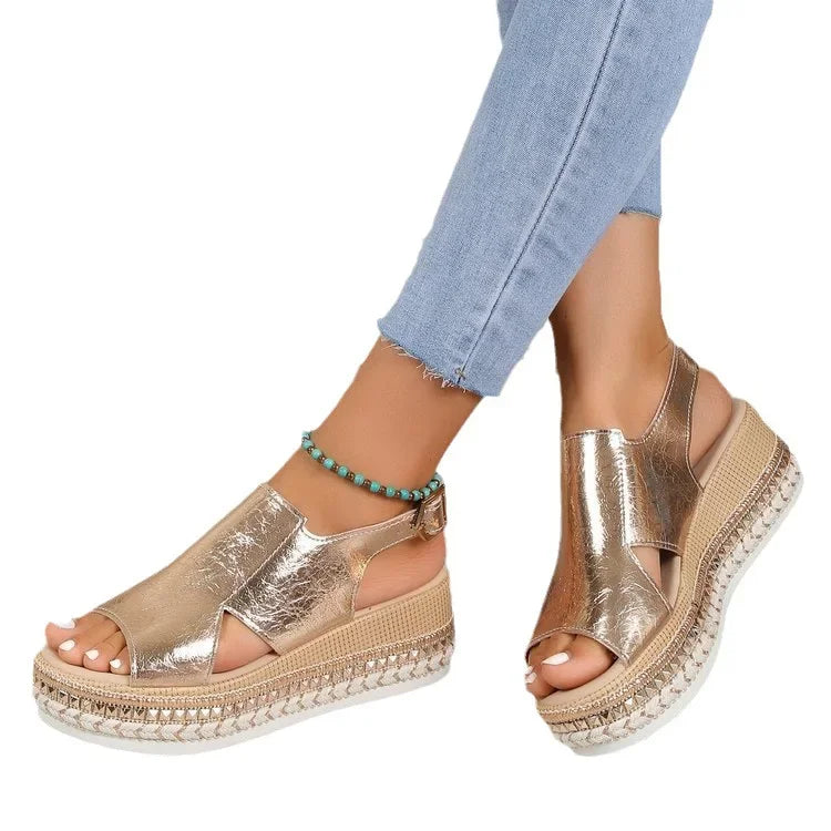 Sandalen Mit Keilabsatz - Elastischer Riemen - Sommer