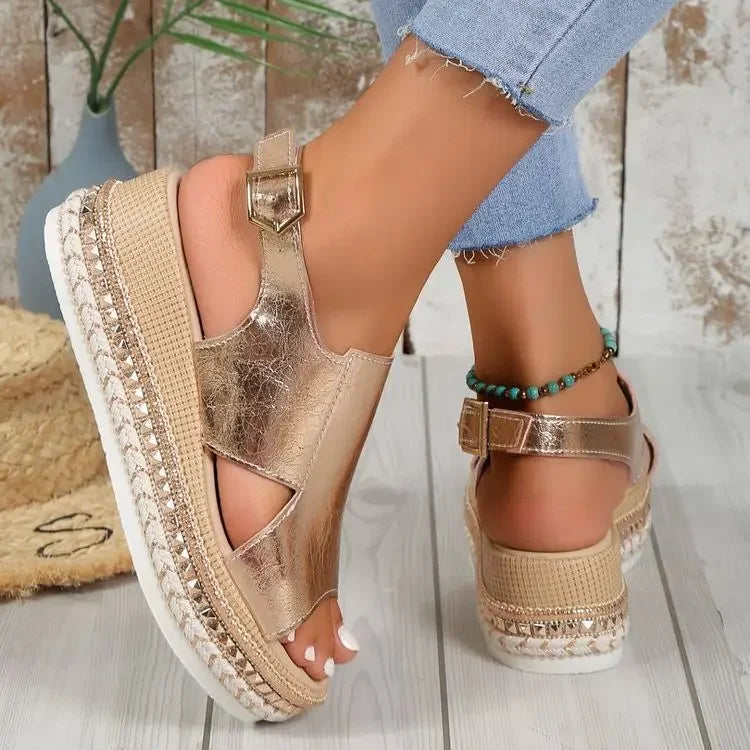 Sandalen Mit Keilabsatz - Elastischer Riemen - Sommer