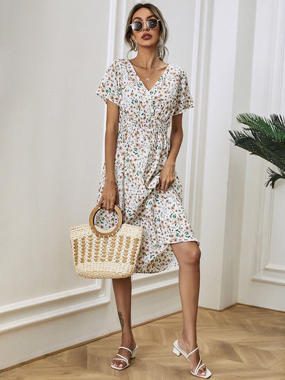 Stilvolles Sommer-Midikleid Mit V-Ausschnitt