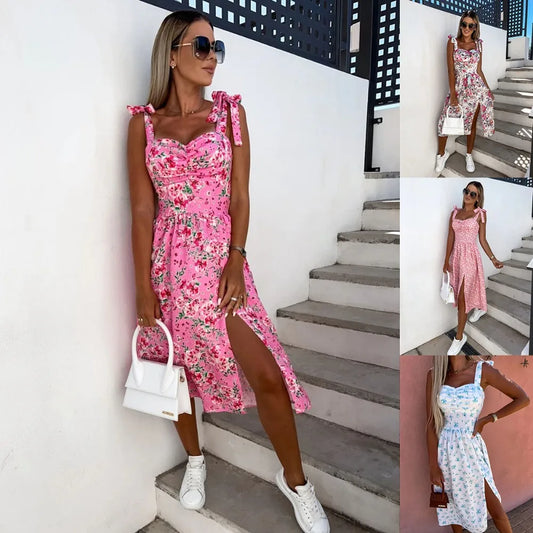 Stilvolles Midikleid Mit Tiefem Ausschnitt Und Schlitz