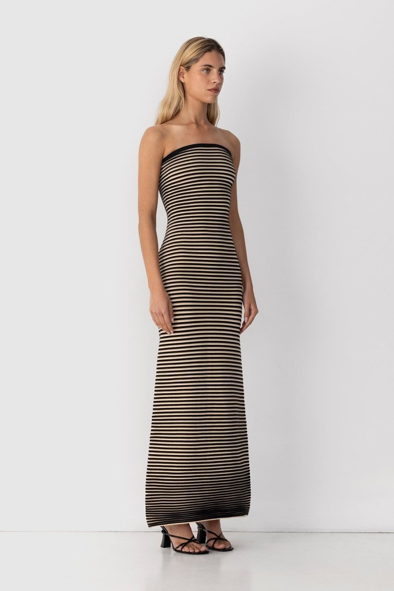 Ärmelloses Gestreiftes Maxikleid Aus Strick