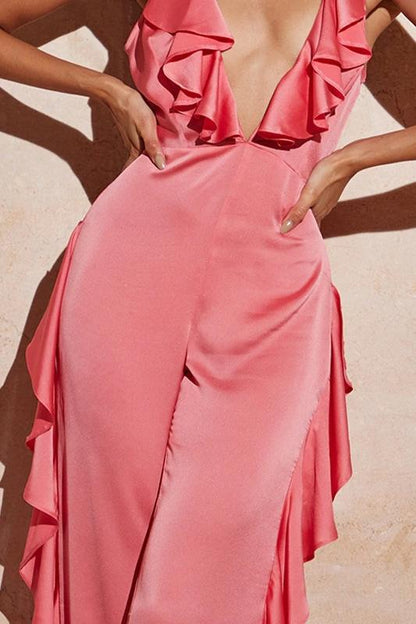 Jumpsuit-Kleid Mit Volant Und V-Ausschnitt