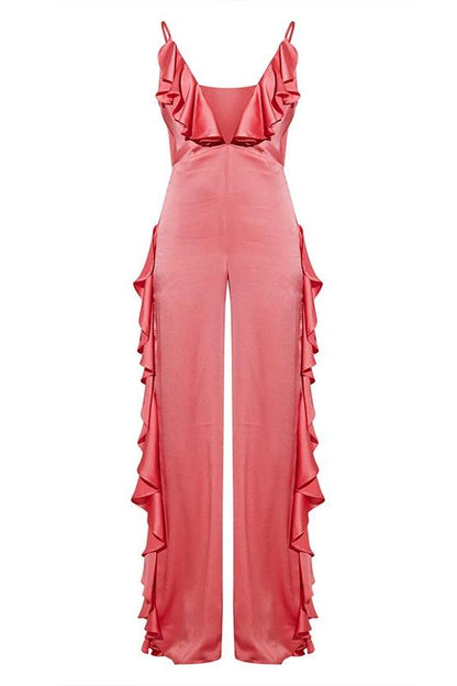 Jumpsuit-Kleid Mit Volant Und V-Ausschnitt