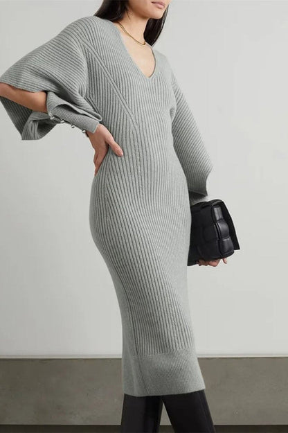Midikleid Mit V-Ausschnitt Und Ballonärmeln