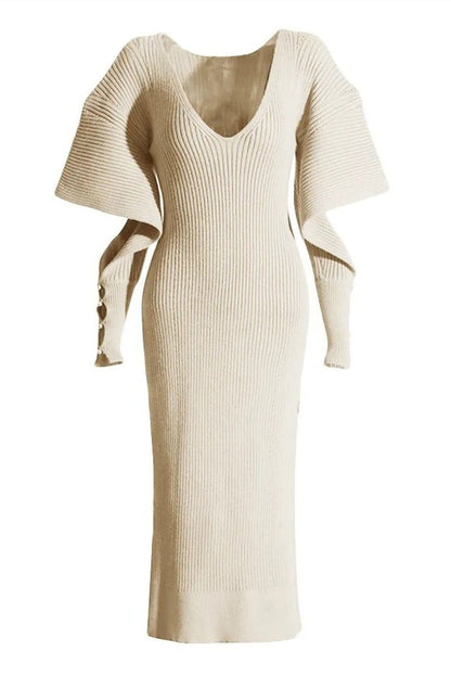 Midikleid Mit V-Ausschnitt Und Ballonärmeln