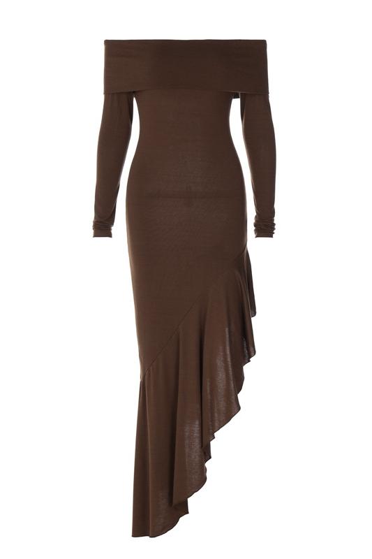 Schulterfreies, Asymmetrisches Midikleid