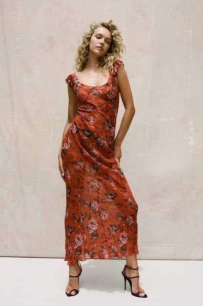 Maxikleid Mit Blumenmuster Und U-Ausschnitt