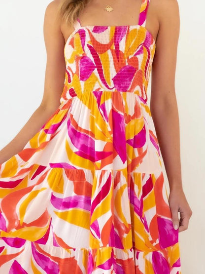 Gemustertes, Plissiertes Maxi-Sommerkleid Mit Lagenmuster
