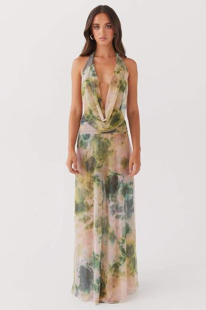 Bedrucktes Neckholder-Maxikleid